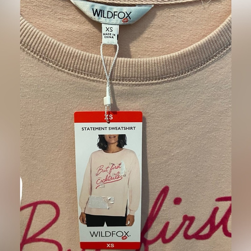 NWT WILDFOX PULLOVER SWEATSHIRT  (BUT FIRST COCKTAILS) - Picture 4 of 5